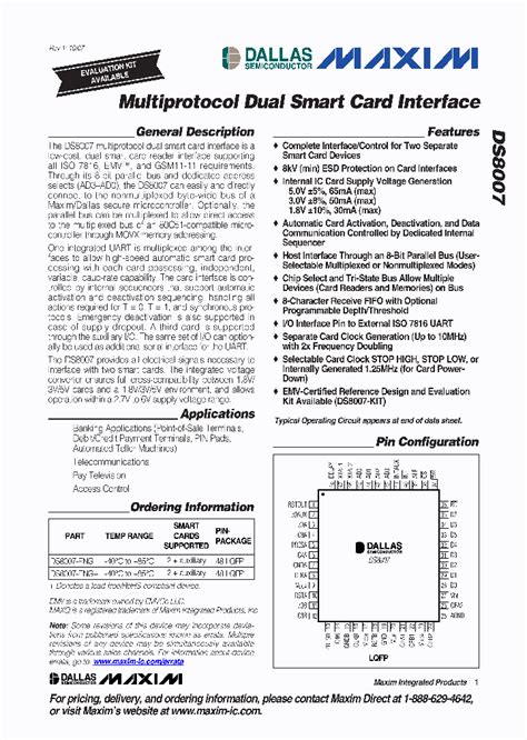 dual smart card interface ic|DS8007 Datasheet and Product Info .